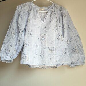 Floral Women Blouse/Top | Puff, Long Sleeve, Open V-Neck Front | 100% Cotton